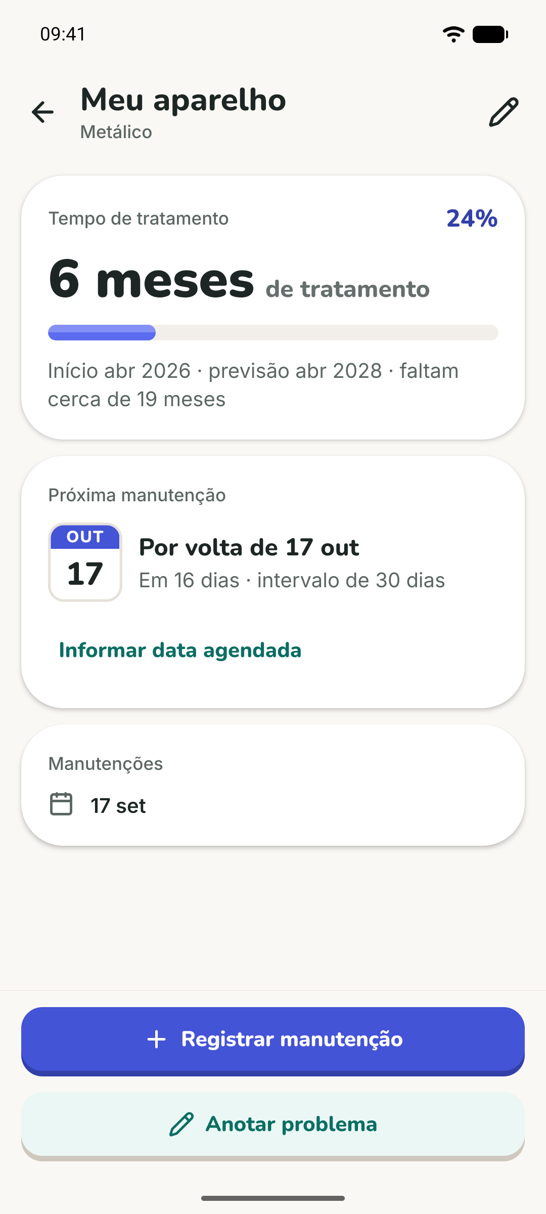 Meu aparelho: 6 meses de tratamento e a próxima manutenção por volta de 17 de outubro, em 16 dias.